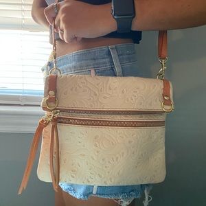 floral embossed crossbody bag